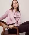 Ann Taylor Satin Bow Blouse In Purple
