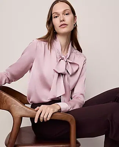 Ann Taylor Satin Bow Blouse In Purple