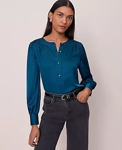 Ann Taylor Satin Button Popover Top In Blue