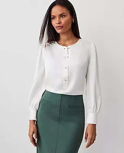 Ann Taylor Satin Button Popover Top In Winter White
