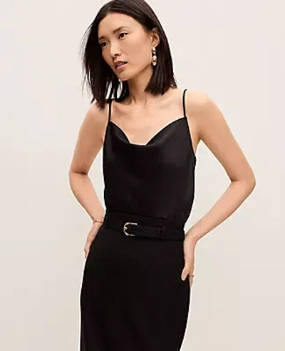 Ann Taylor Satin Cowl Neck Tank Top In Black