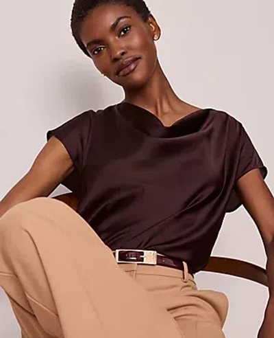 Ann Taylor Satin Cowl Neck Top In Brown