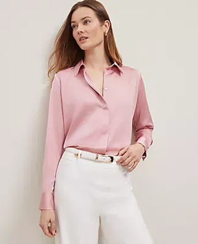 Ann Taylor Satin Essential Shirt In Pink