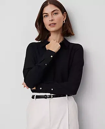 Ann Taylor Satin Essential Shirt In Black