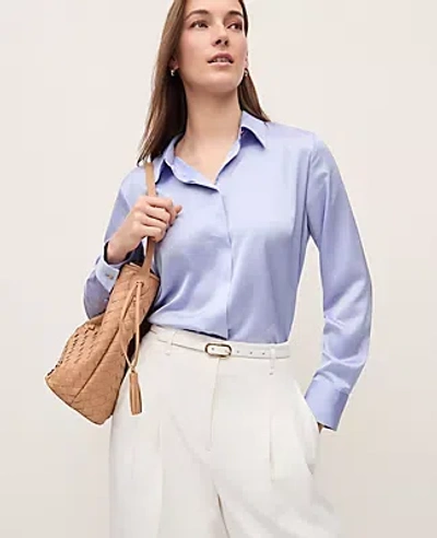 Ann Taylor Satin Essential Shirt In Blue