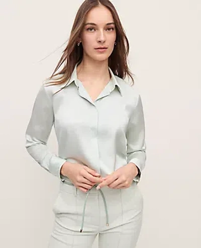 Ann Taylor Satin Essential Shirt In Blue