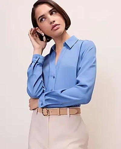Ann Taylor Satin Essential Shirt In Blue