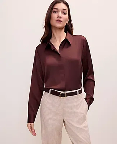 Ann Taylor Satin Essential Shirt In Brown