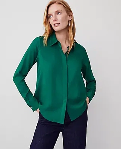Ann Taylor Satin Essential Shirt In Fresh Evergreen