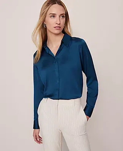Ann Taylor Satin Essential Shirt In Gray