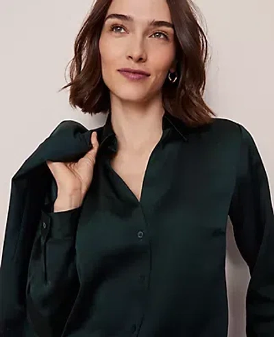 Ann Taylor Satin Essential Shirt In Green