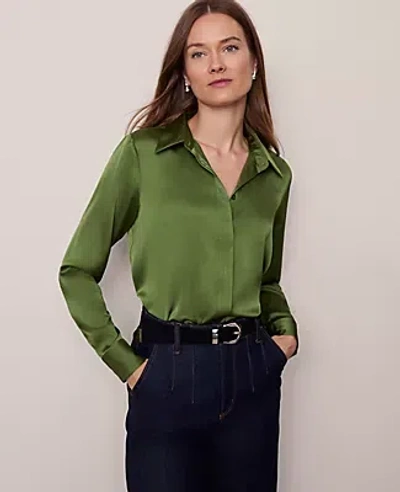 Ann Taylor Satin Essential Shirt In Green