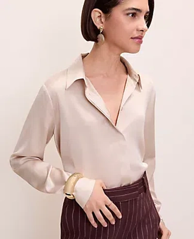 Ann Taylor Satin Essential Shirt In Neutral