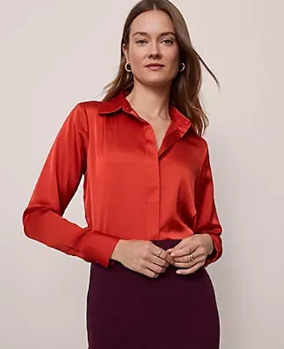 Ann Taylor Satin Essential Shirt In Red