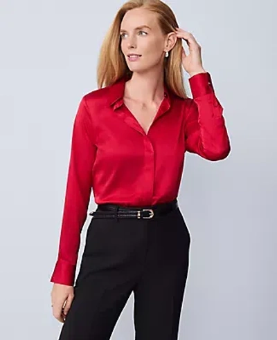 Ann Taylor Satin Essential Shirt In Red