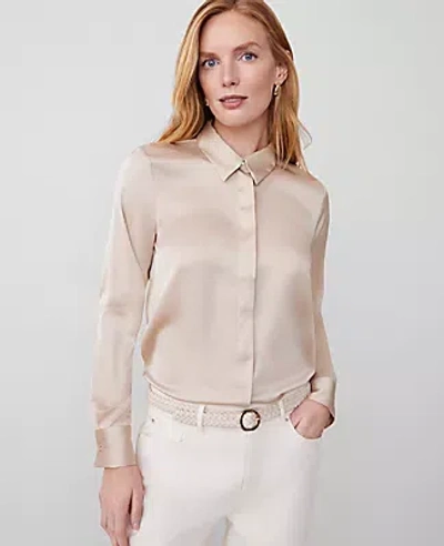 Ann Taylor Satin Essential Shirt In Toasted Oat