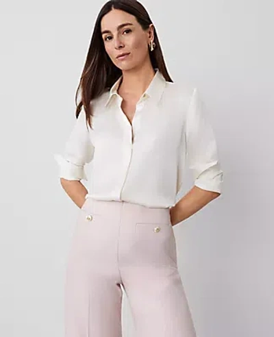 Ann Taylor Satin Essential Shirt In Winter White