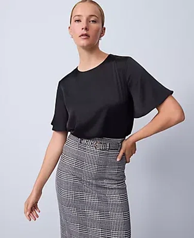Ann Taylor Satin Flutter-sleeve Tee In Black