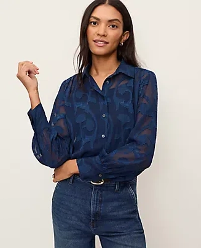 Ann Taylor Satin Jacquard Collared Shirt