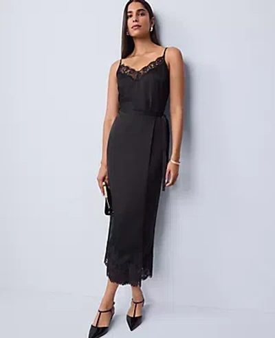 Ann Taylor Satin Lace Hem Wrap Skirt In Black