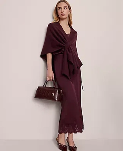 Ann Taylor Satin Lace Hem Wrap Skirt In Burgundy