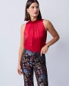 Ann Taylor Satin Mock Neck Top In Red