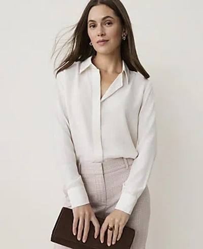 Ann Taylor Satin Modern Shirt In Winter White