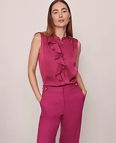 Ann Taylor Satin Ruffle Sleeveless Blouse In Purple