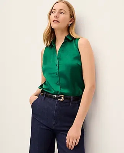 Ann Taylor Satin Sleeveless Essential Shirt In Green