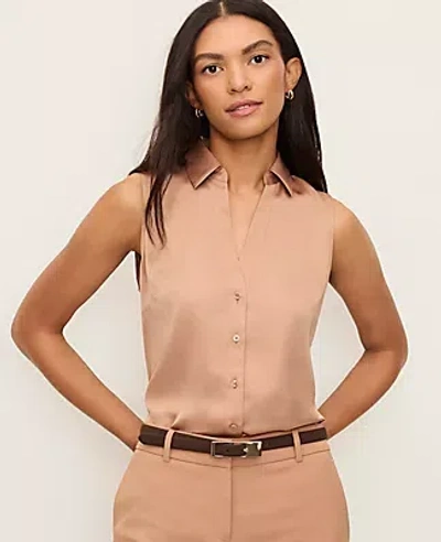 Ann Taylor Satin Sleeveless Essential Shirt In Pink