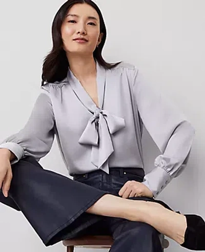 Ann Taylor Satin Tie Neck Blouse In Magnesium