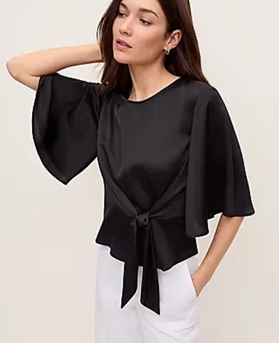 Ann Taylor Satin Tie Waist Blouse In Black