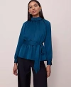 Ann Taylor Satin Tie Waist Blouse In Blue