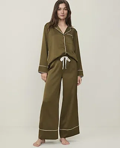 Ann Taylor Satin Wide-leg Pajama Set In Olive Sprig