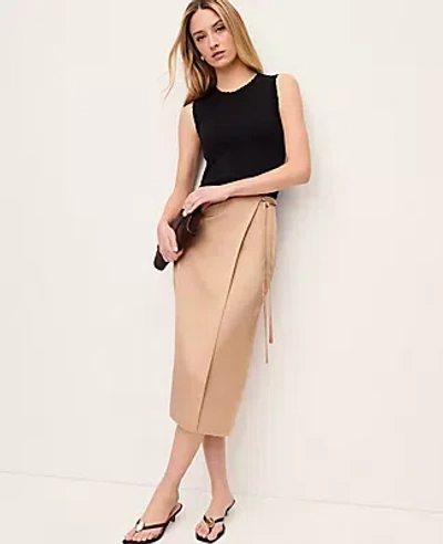 Ann Taylor Satin Wrap Midi Skirt In Brown