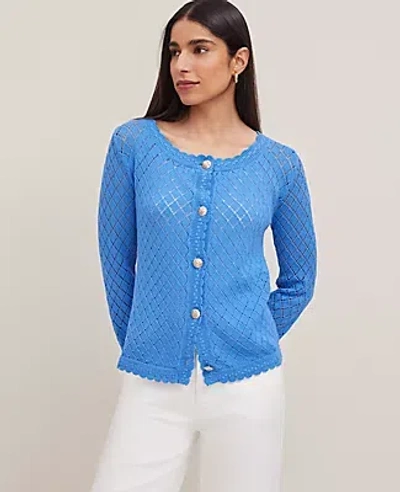 Ann Taylor Scalloped Ballet Neck Cardigan In Maritime Blue