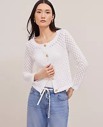 Ann Taylor Scalloped Ballet Neck Cardigan In White