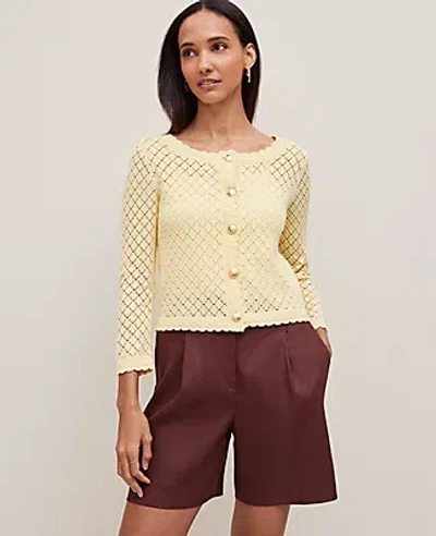 Ann Taylor Scalloped Ballet Neck Cardigan In Yellow Buttercream