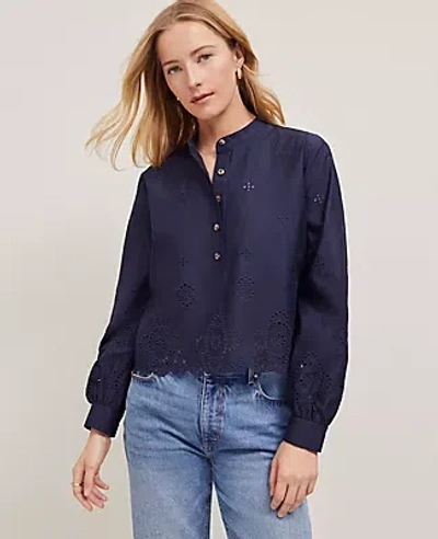 Ann Taylor Scalloped Cutout Blouse In Night Sky