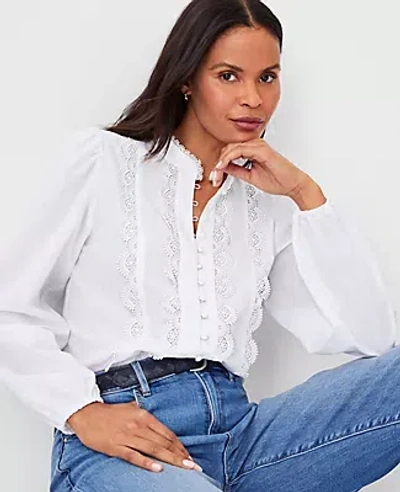 Ann Taylor Scalloped Lace Trim Top In White