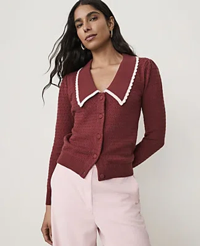 Ann Taylor Scalloped Sailor Collar Cardigan In Rich Merlot