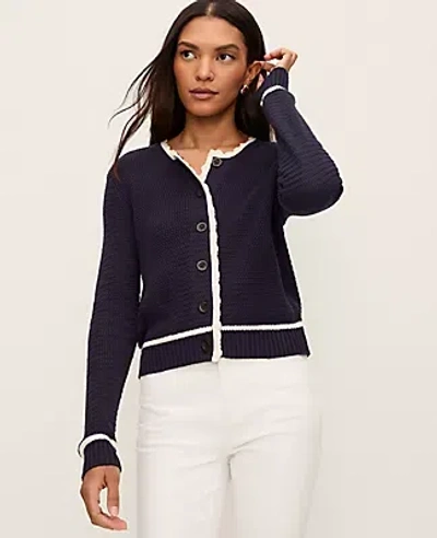 Ann Taylor Scalloped Trim Cardigan In Blue