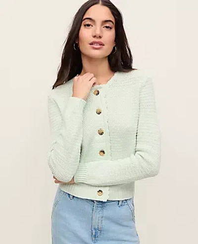Ann Taylor Scalloped Trim Cardigan In Green