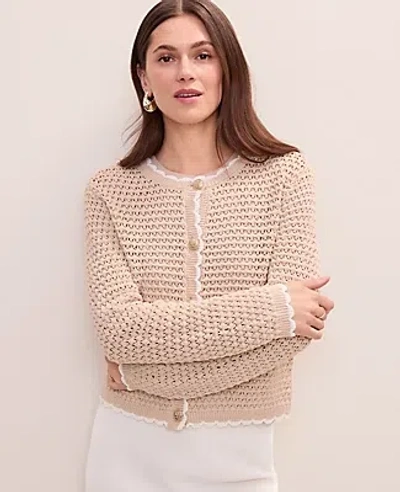Ann Taylor Scalloped Trim Cardigan In Multi