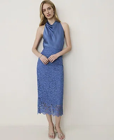 Ann Taylor Scalloped Trim Lace Midi Skirt In Ocean Oasis