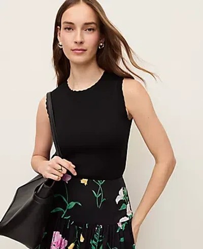 Ann Taylor Scallopped Trim Sweater Shell Top In Black