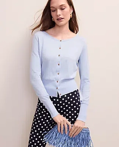 Ann Taylor Scoop Neck Cardigan In Blue