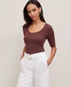 Ann Taylor Scoop Neck Elbow Sleeve Tee In Brown