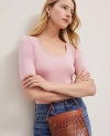 Ann Taylor Scoop Neck Elbow Sleeve Tee In Pink