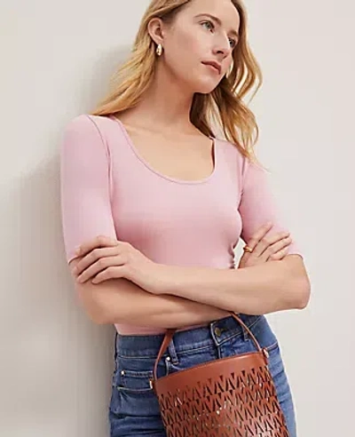 Ann Taylor Scoop Neck Elbow Sleeve Tee In Pink